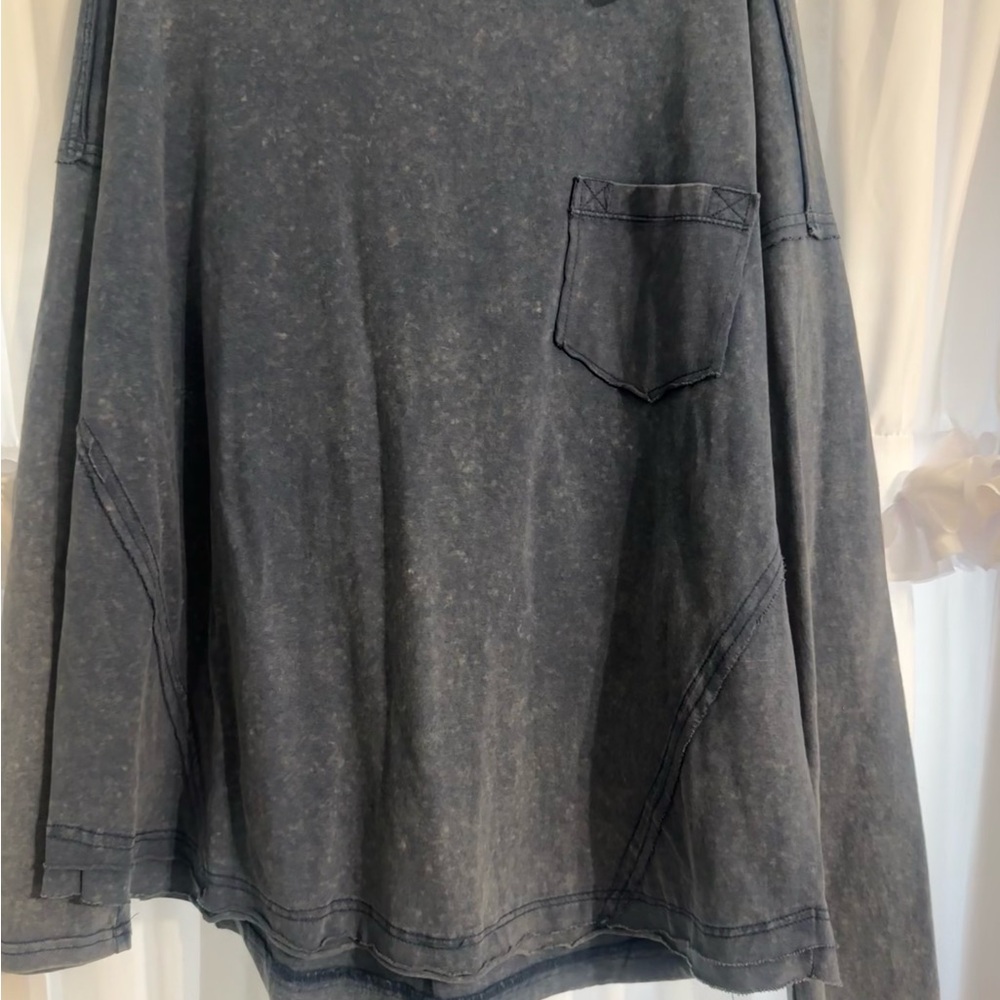 Washed Long Sleeve Tee with Pocket